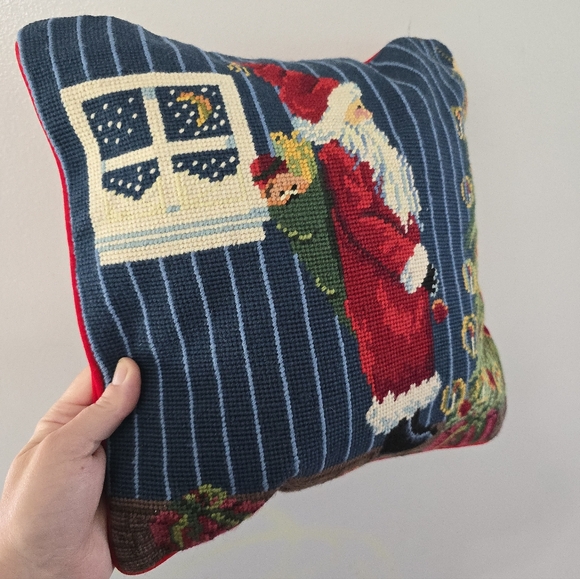 Needlepoint Christmas Pillow Santa St. Nick Delivering Presents - Picture 3 of 8